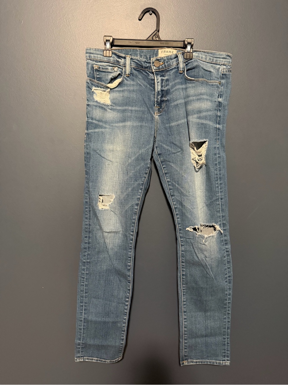 Frame Denim Light Blue Distressed Slim Jeans